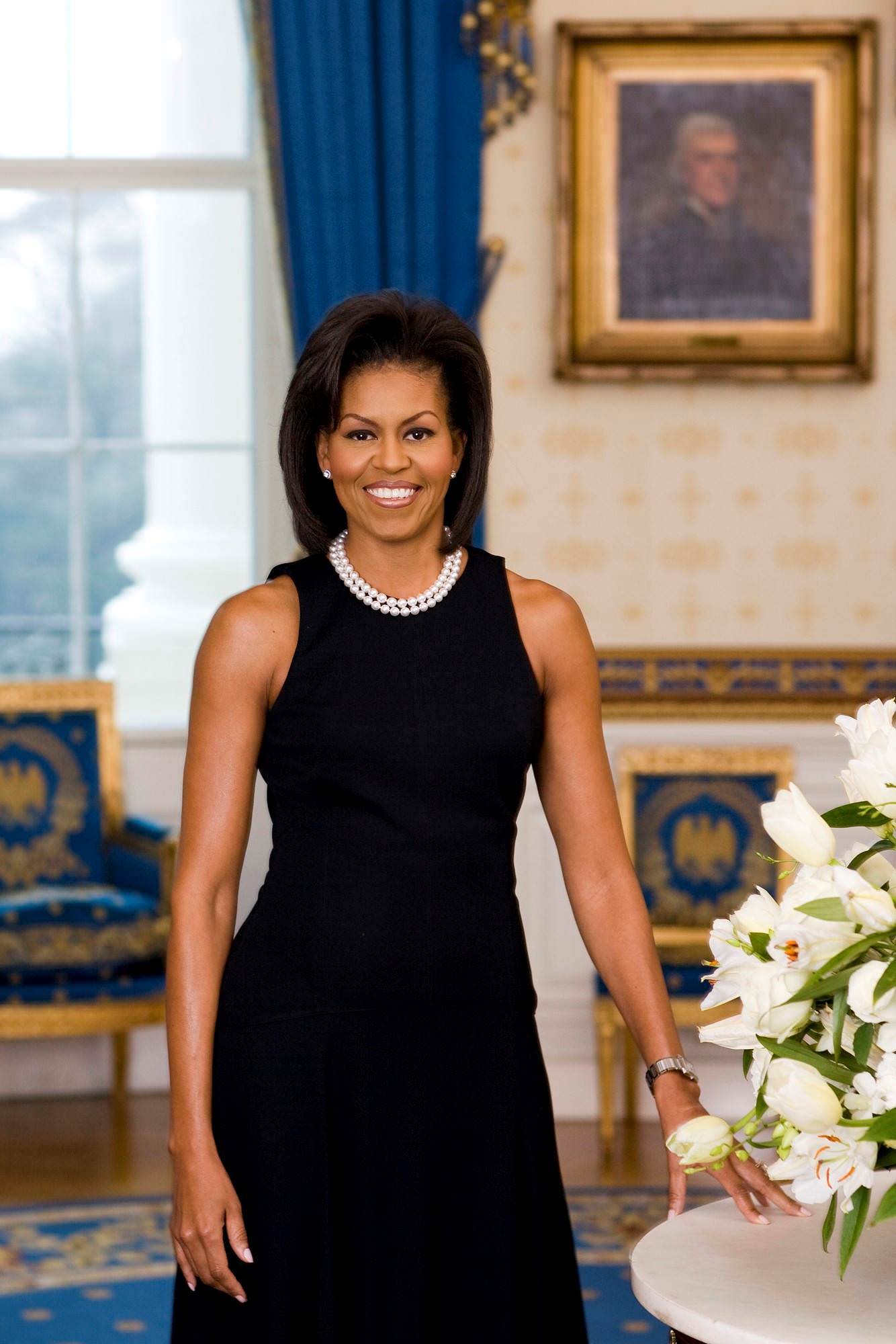 This February 2009 photo released by The White House Feb. 27, 2009, shows the official portrait of first lady Michelle Obama taken in the Blue Room of The White House in Washington. (AP Photo/The White House, Joynce N. Boghosian)
